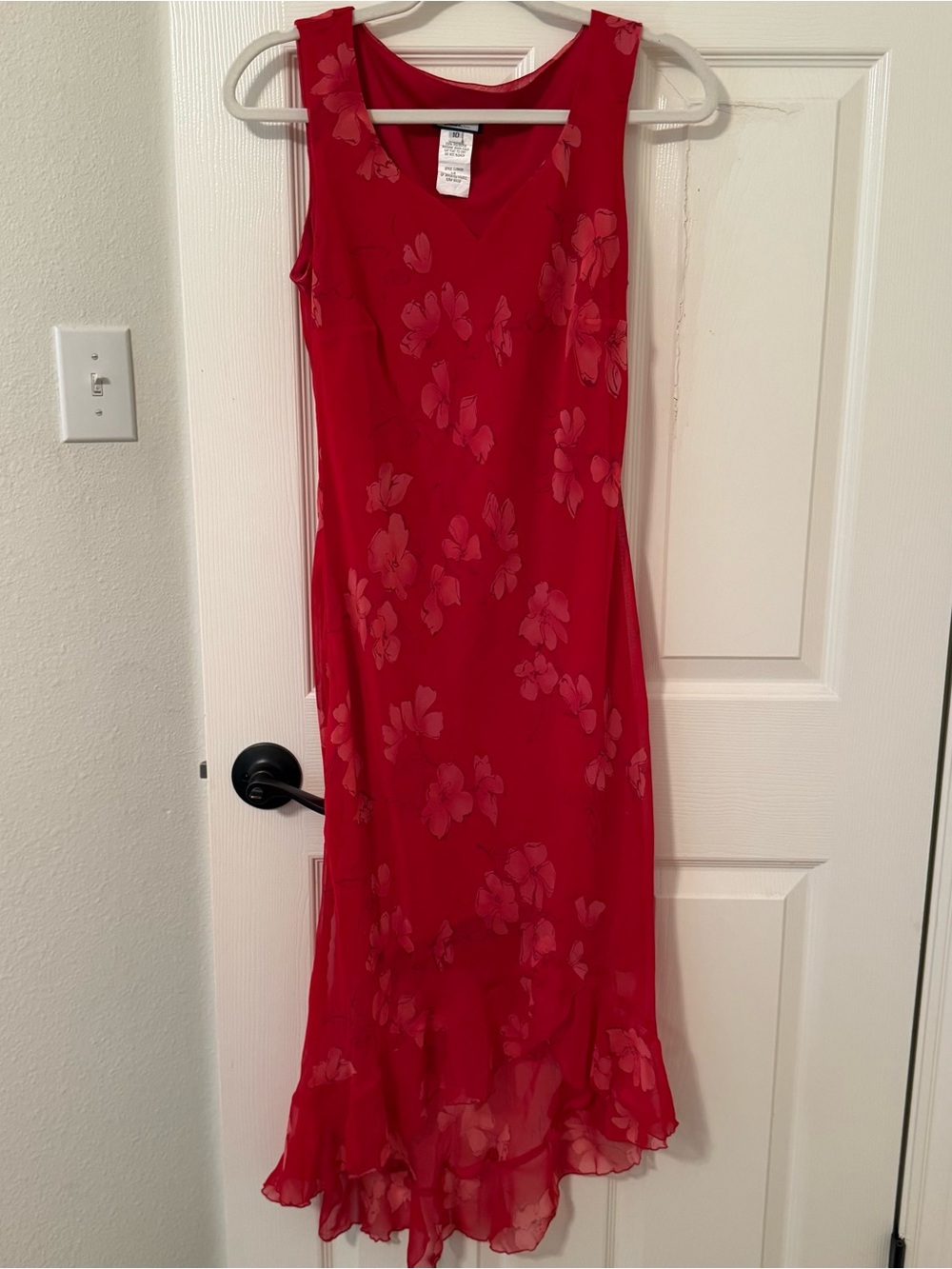 Vintage believe Red Floral V-Neck Sleeveless Maxi Dress ruffle trim wedding VaCa